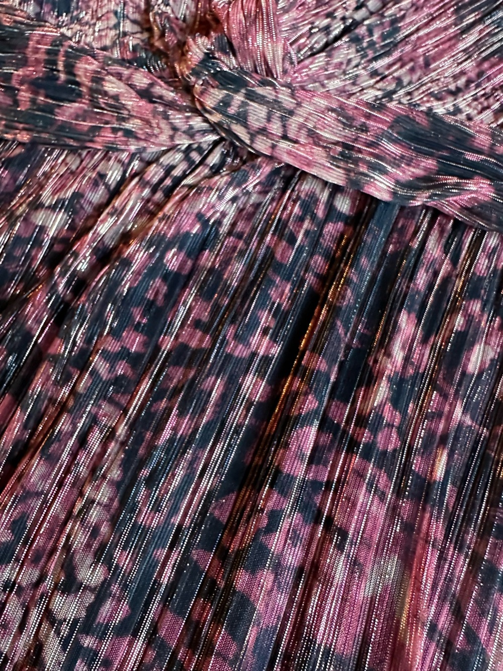 Anne Klein Metallic Stripe Lotus Pink Multi Long Sleeve Midi Dress Size 10 NWT - Picture 5 of 6